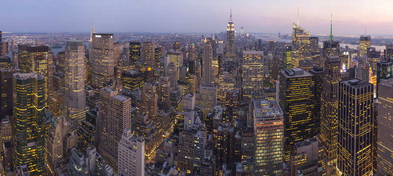 Dusk skyline from Rockefeller Center, New York