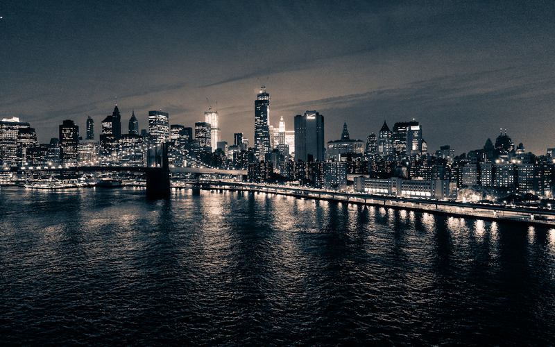 Night skyline from Manhattan Bridge, New York